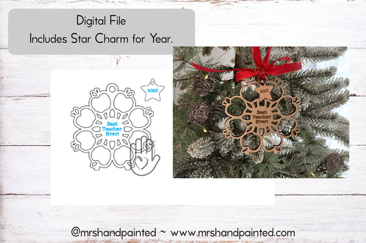 Laser Cut File - Apple Snowflake Ornament - Teacher Gift - Digital Download