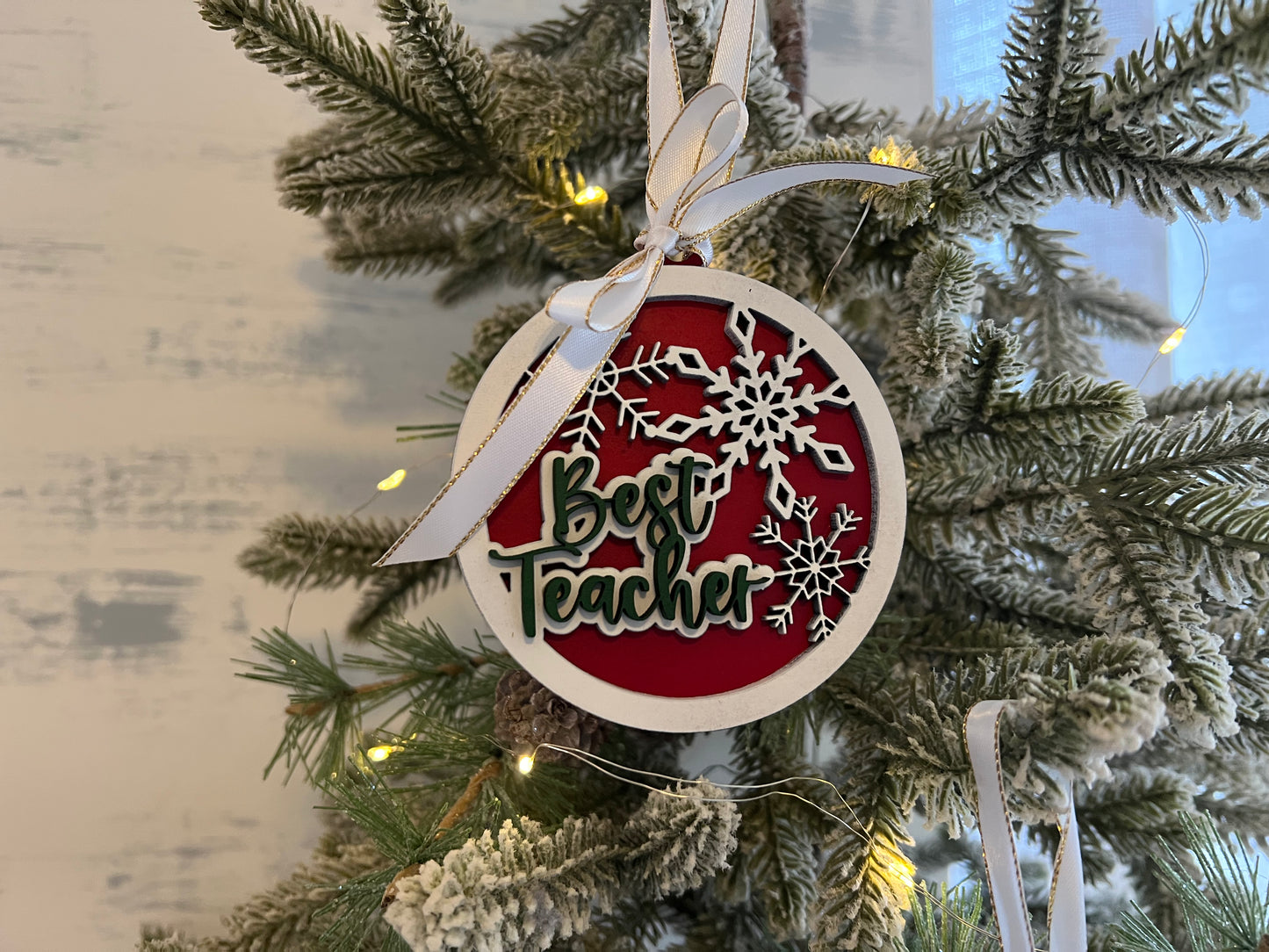 Best Teacher or Coach Layered Snowflake Christmas Ornament