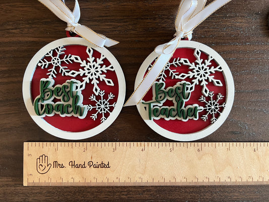 Best Teacher or Coach Layered Snowflake Christmas Ornament