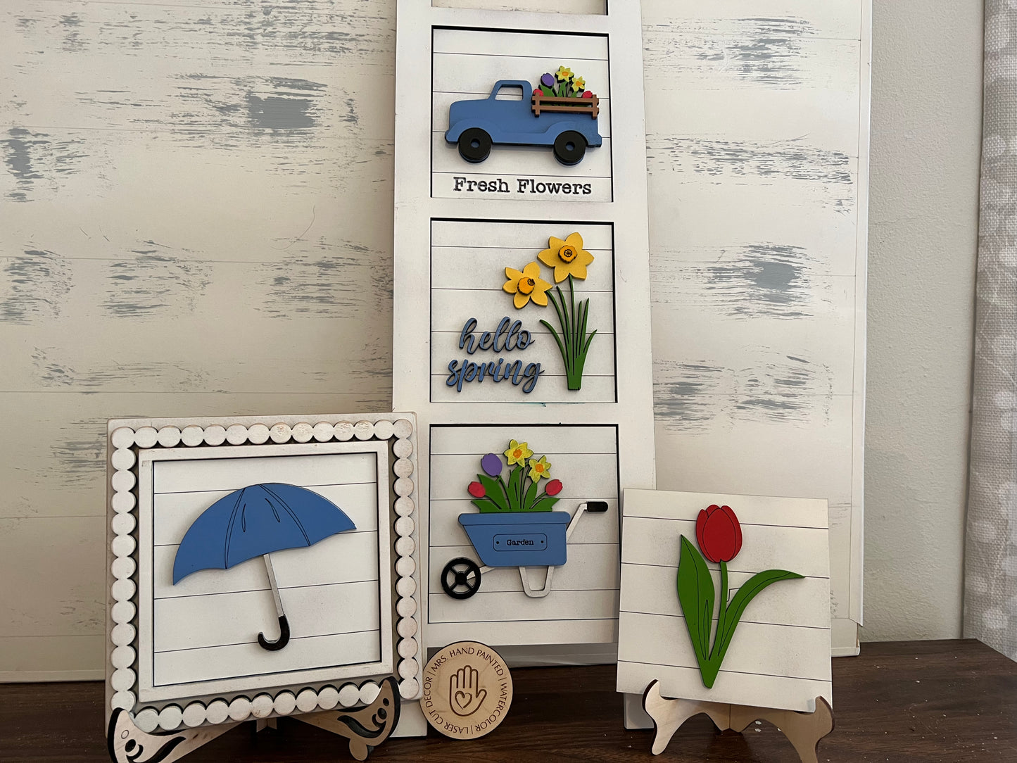 Spring Flowers Leaning Ladder Interchangeable Sign Tiles