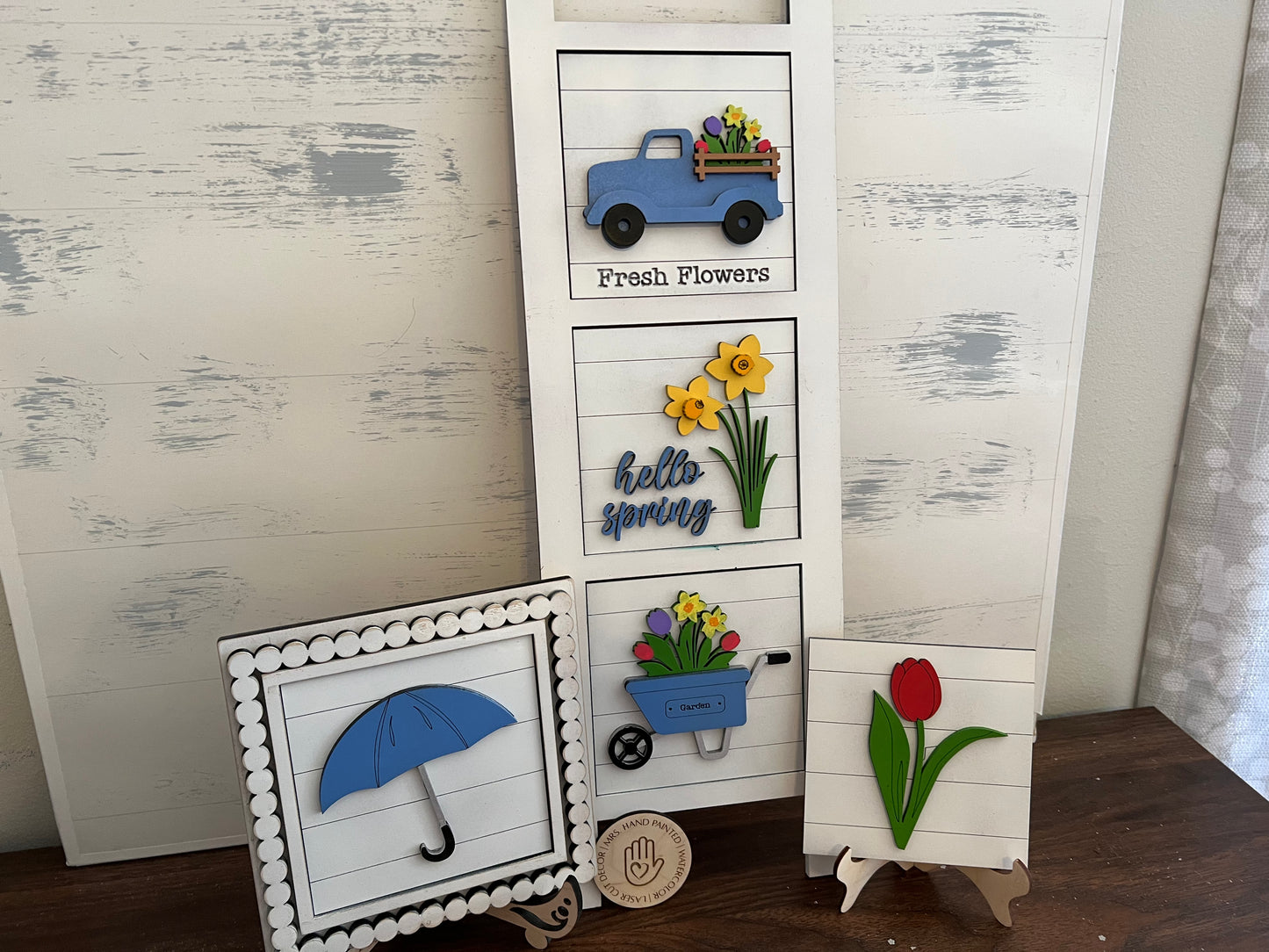 Spring Flowers Leaning Ladder Interchangeable Sign Tiles