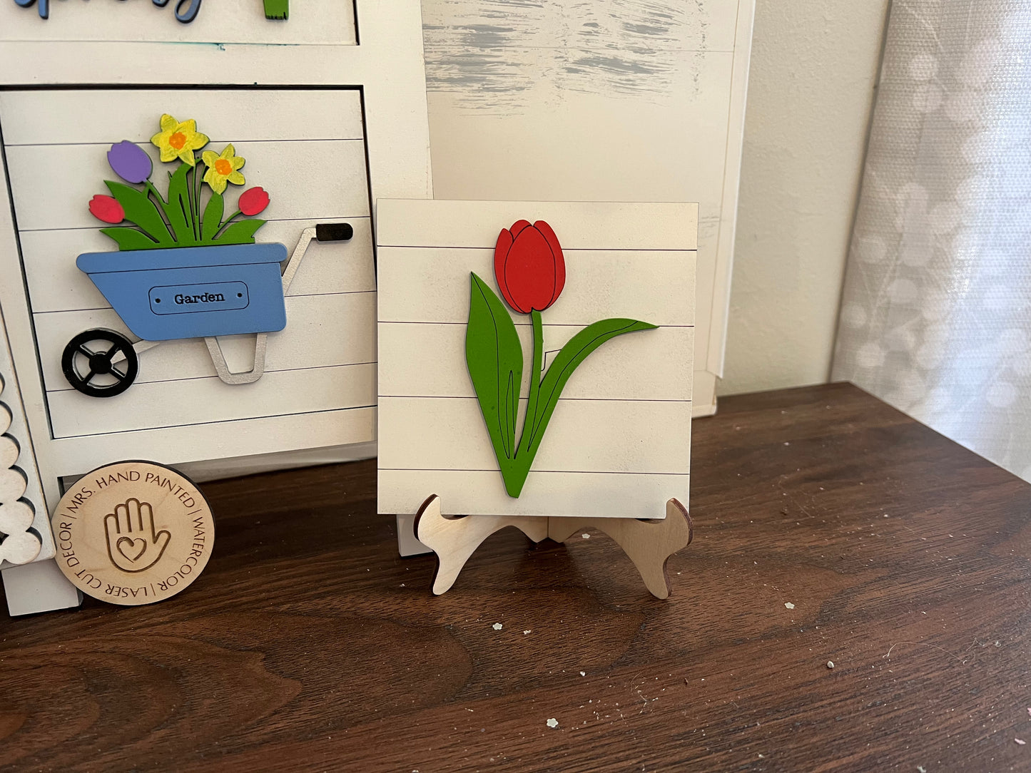 Spring Flowers Leaning Ladder Interchangeable Sign Tiles
