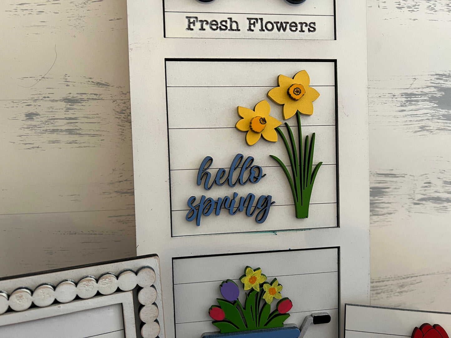 Spring Flowers Leaning Ladder Interchangeable Sign Tiles