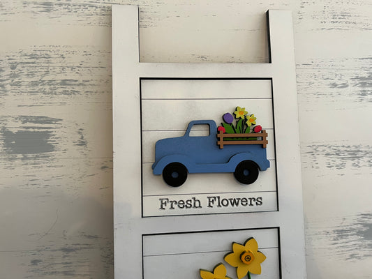 Spring Flowers Leaning Ladder Interchangeable Sign Tiles