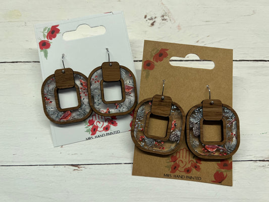 Winter Cardinals Acrylic / Wood Laser Cut Earrings