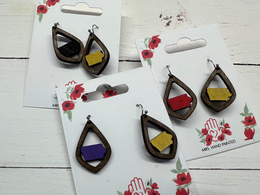 Iowa Laser Engraved Wood Dangle and Stud Earring Collection