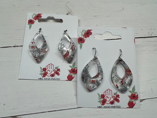 Winter Cardinals Acrylic / Wood Laser Cut Earrings