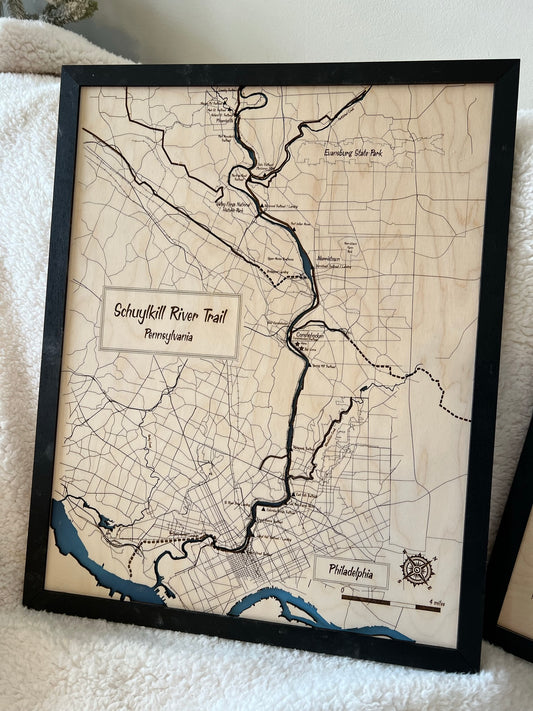 Schuylkill River Trail Map 16x20 Engraved Map