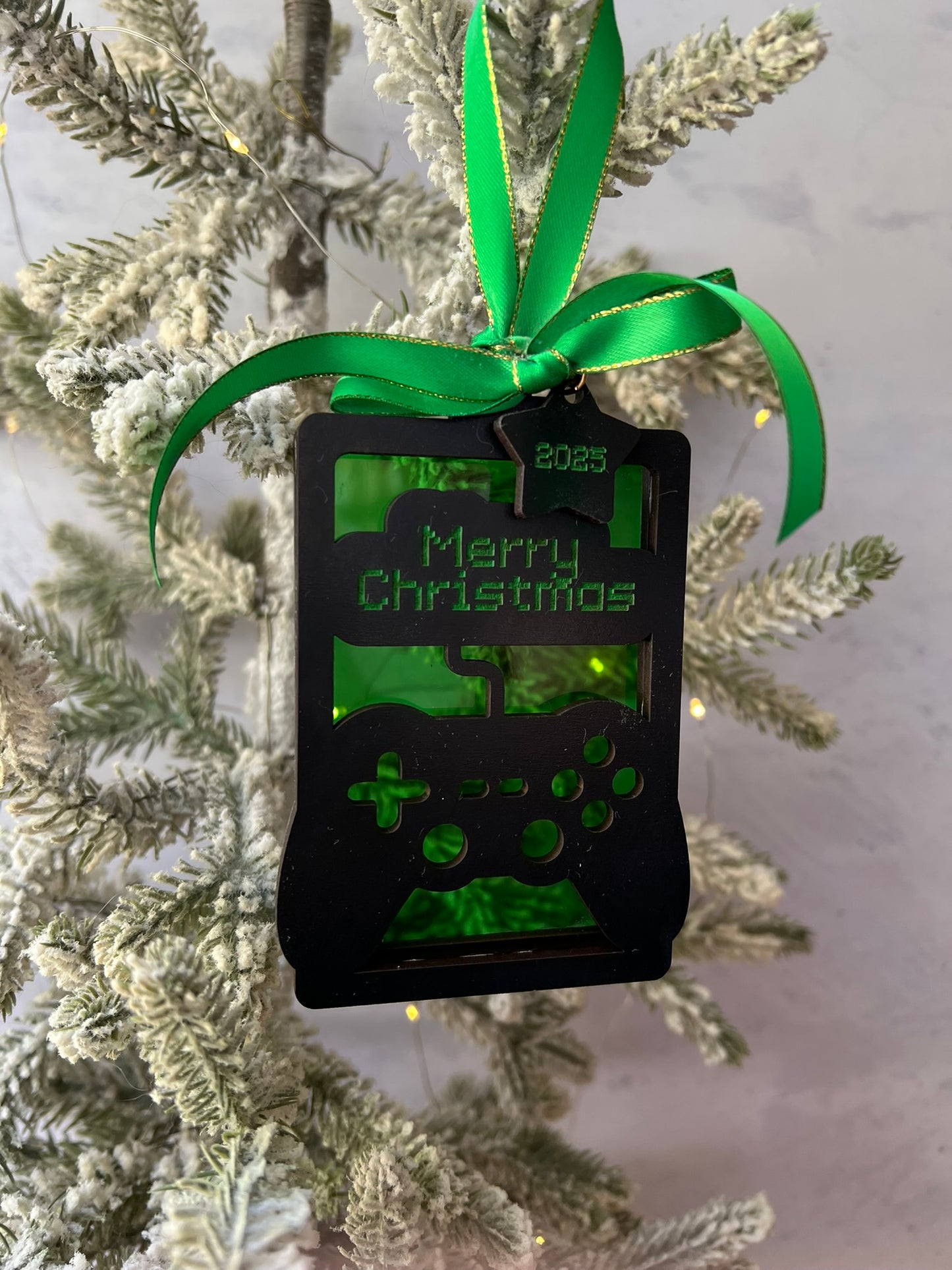 Green and Black Gamer Gift Card Holder Ornament