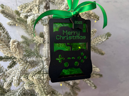 Green and Black Gamer Gift Card Holder Ornament