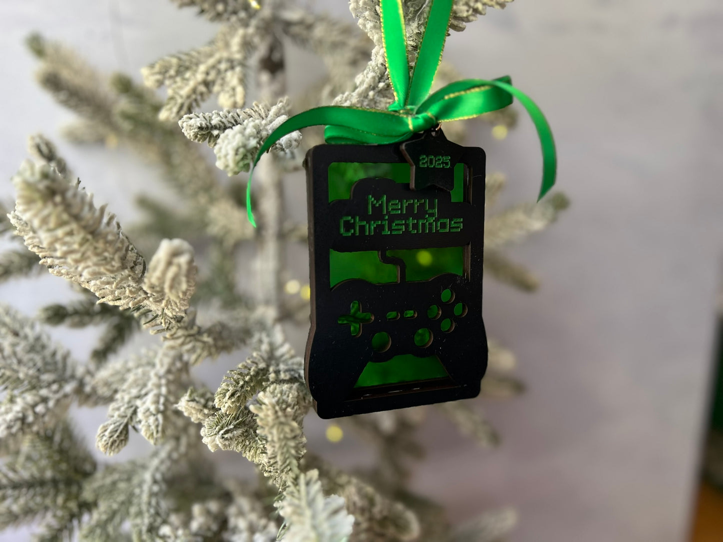 Green and Black Gamer Gift Card Holder Ornament