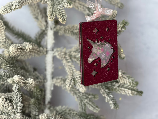 Pink Glitter Unicorn Gift Card Holder Ornament