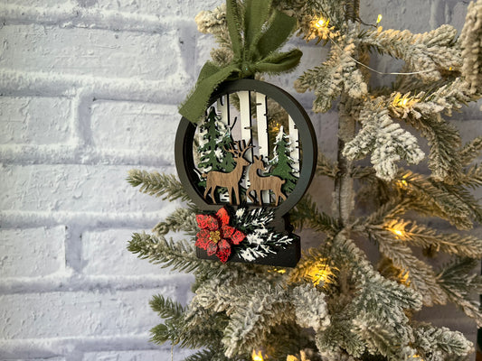 Reindeer in Forest Snow Globe Ornament