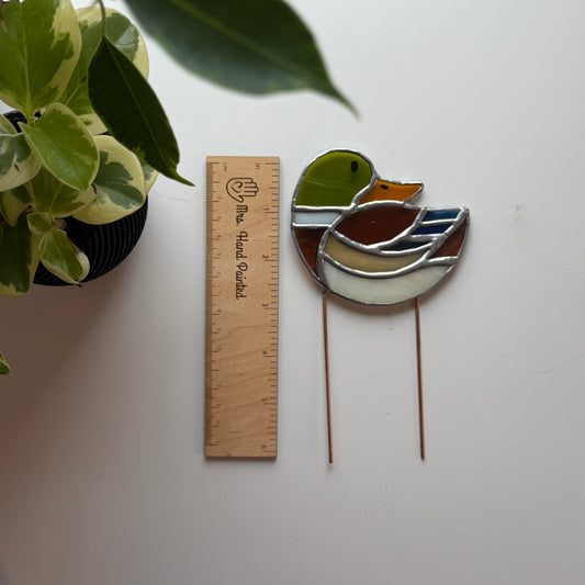 Mallard Duck Stained Glass Garden Stake