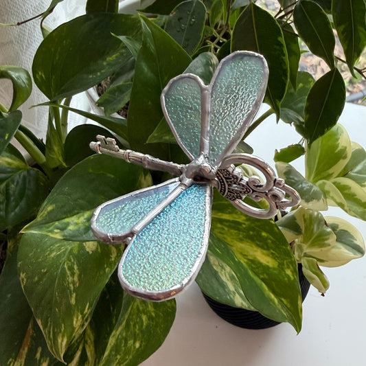 Dragonfly Key Stained Glass Garden Stake