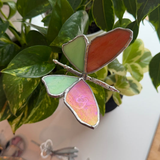 Butterfly Key Stained Glass Garden Stake