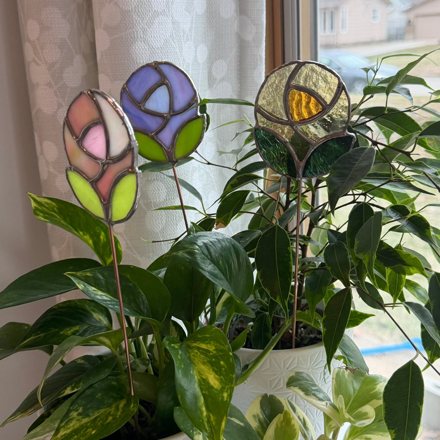 Circle Flower Stained Glass Garden Stake