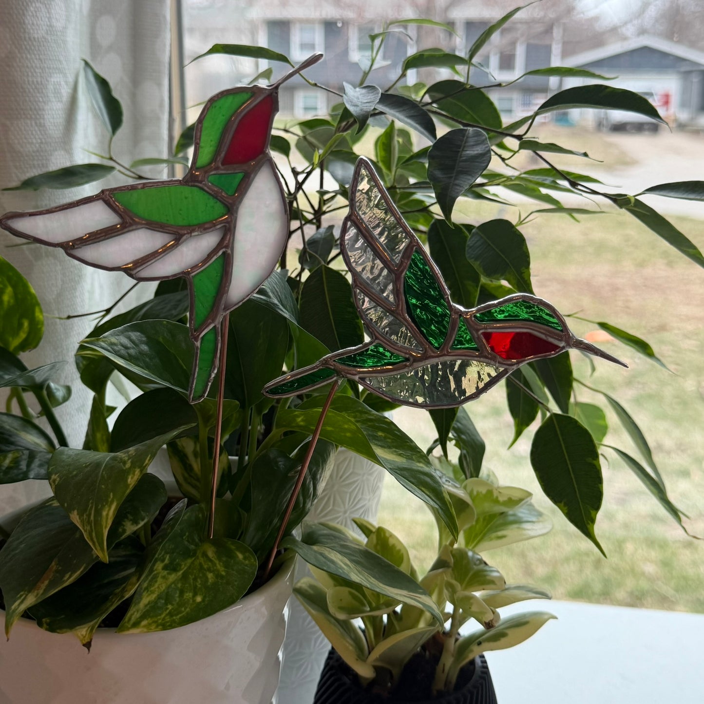 Hummingbird Stained Glass Garden Stake