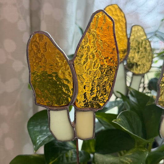 Morel Mushroom Stained Glass Garden Stake