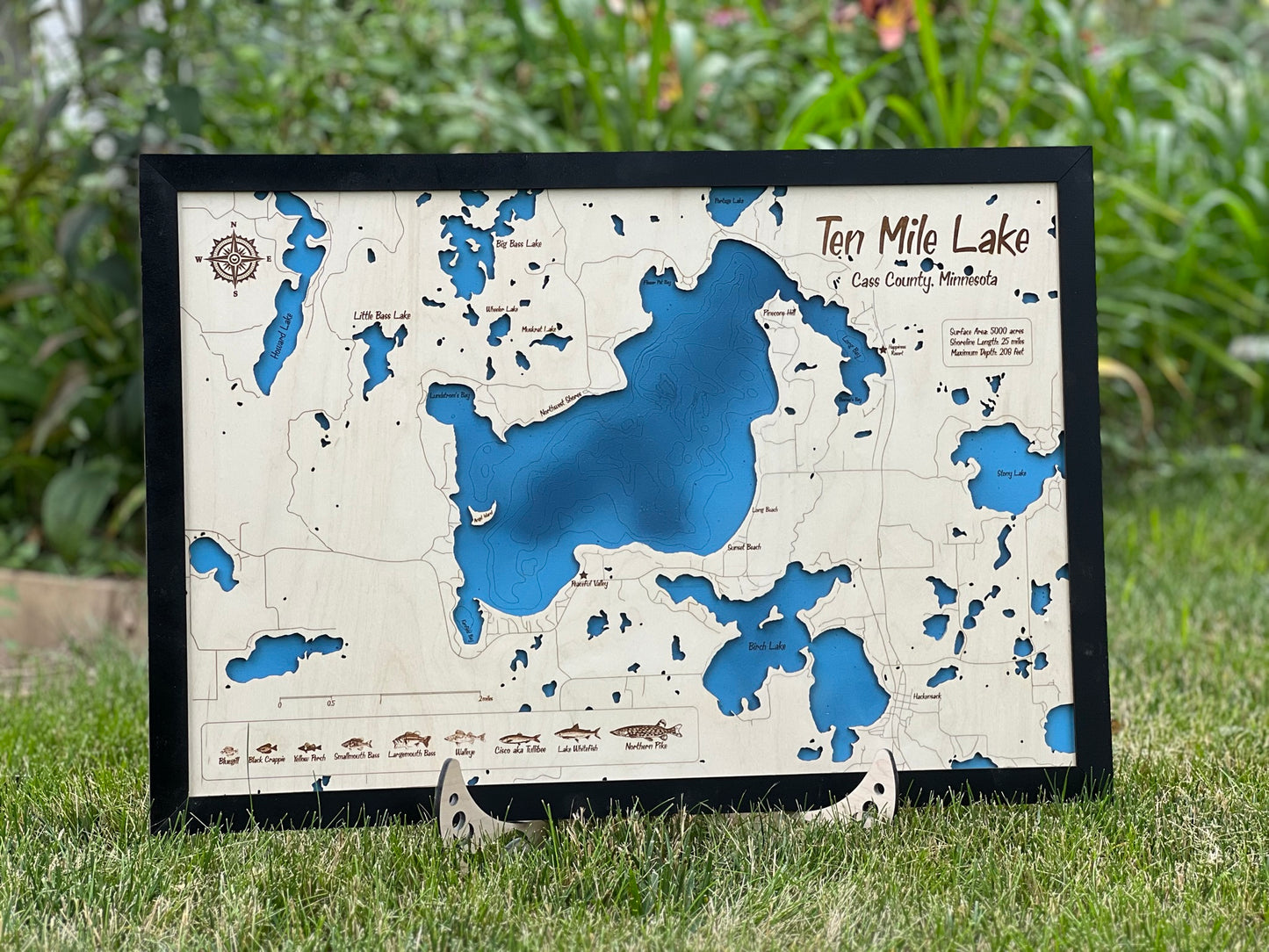 Ten Mile Lake - Custom Layered Wood Engraved Lake Map