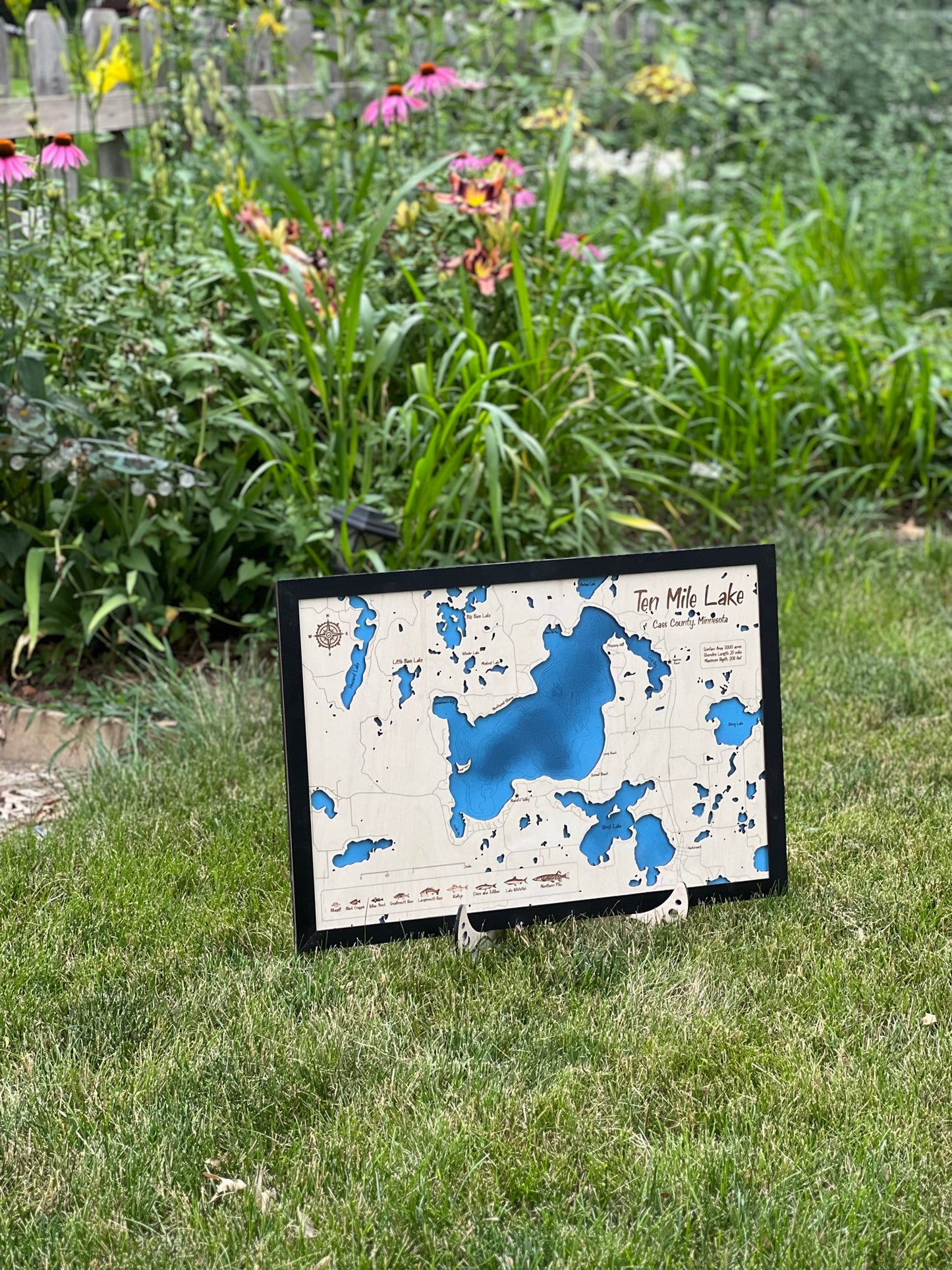 Ten Mile Lake - Custom Layered Wood Engraved Lake Map