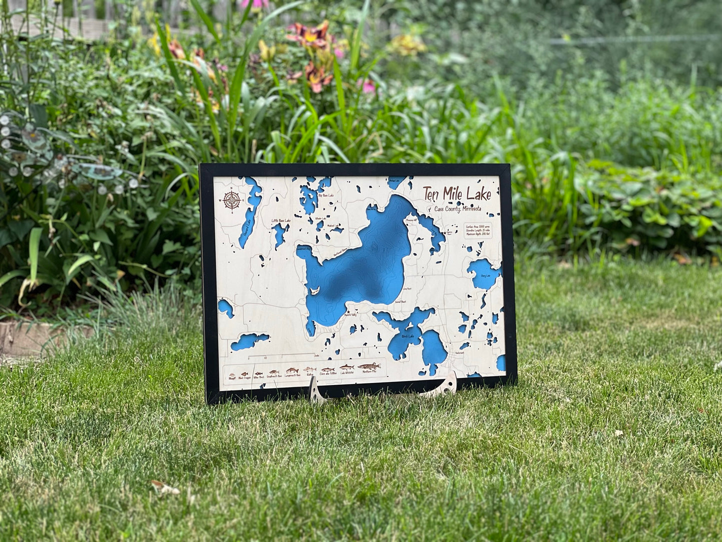 Ten Mile Lake - Custom Layered Wood Engraved Lake Map