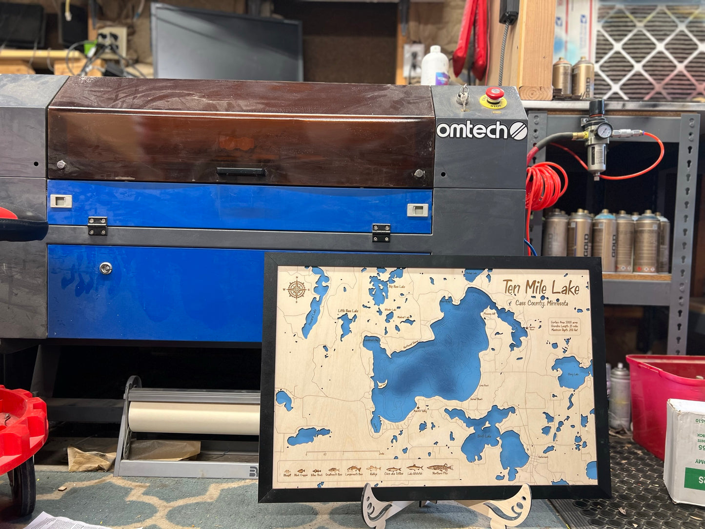 Ten Mile Lake - Custom Layered Wood Engraved Lake Map