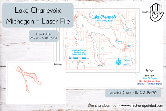 Lake Charlevoix - Michegan - Laser Engraved Map