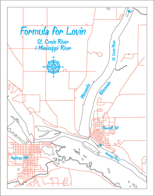 Custom Laser Engraved Lake Map - Prescott, WI area