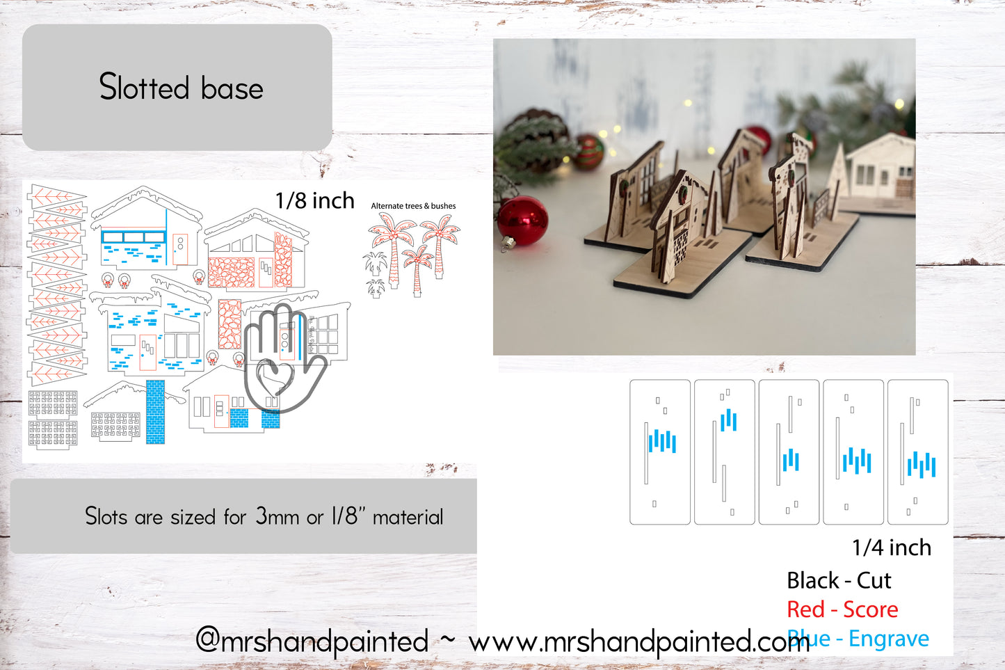 Laser Cut File - Retro Putz Houses Christmas Village - Digital Download SVG, DXF, AI files - Mid Century Modern Style Decor