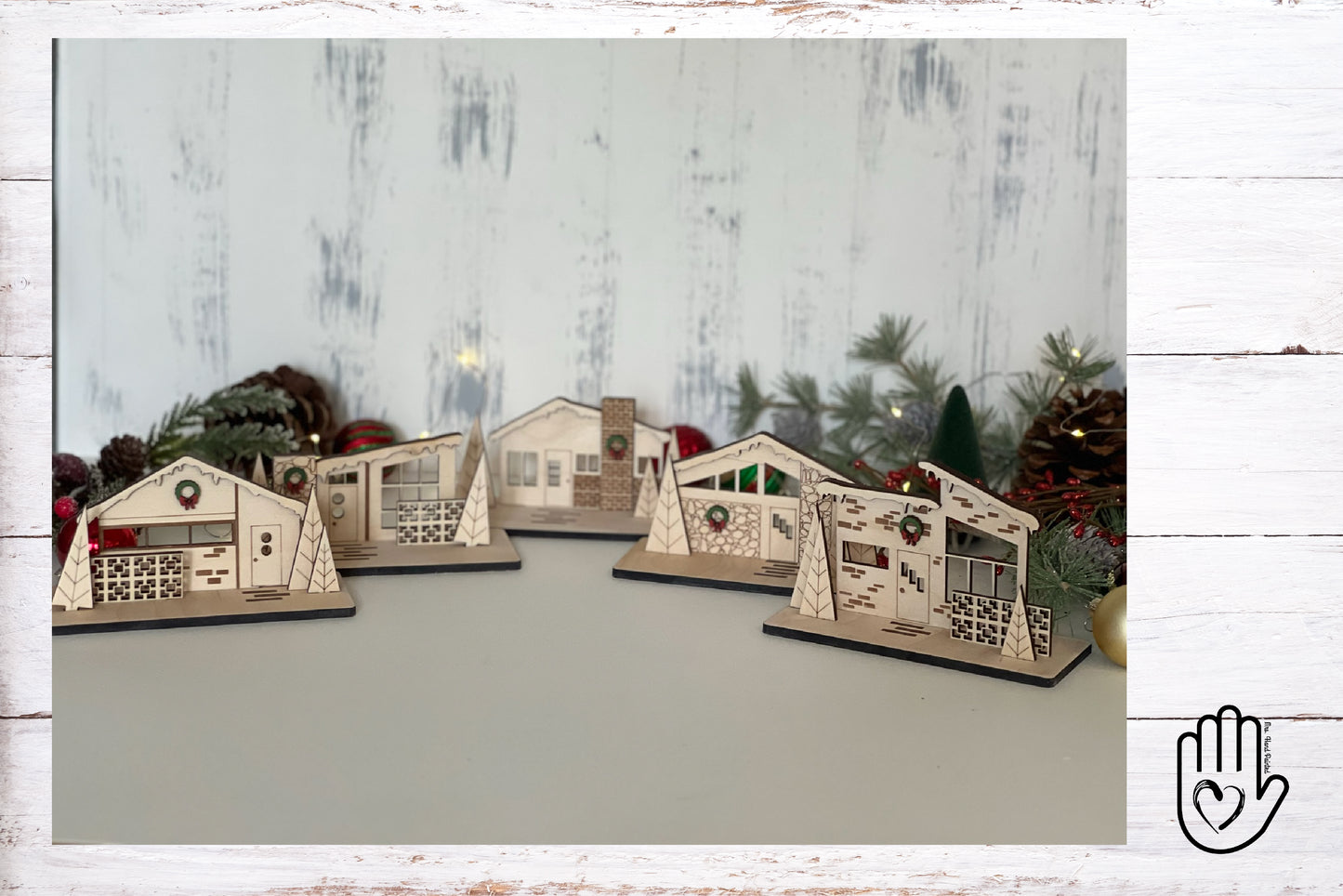 Laser Cut File - Retro Putz Houses Christmas Village - Digital Download SVG, DXF, AI files - Mid Century Modern Style Decor