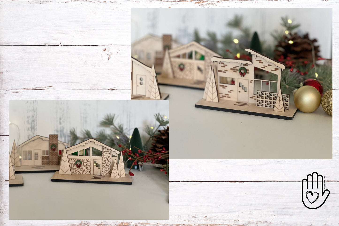 Laser Cut File - Retro Putz Houses Christmas Village - Digital Download SVG, DXF, AI files - Mid Century Modern Style Decor
