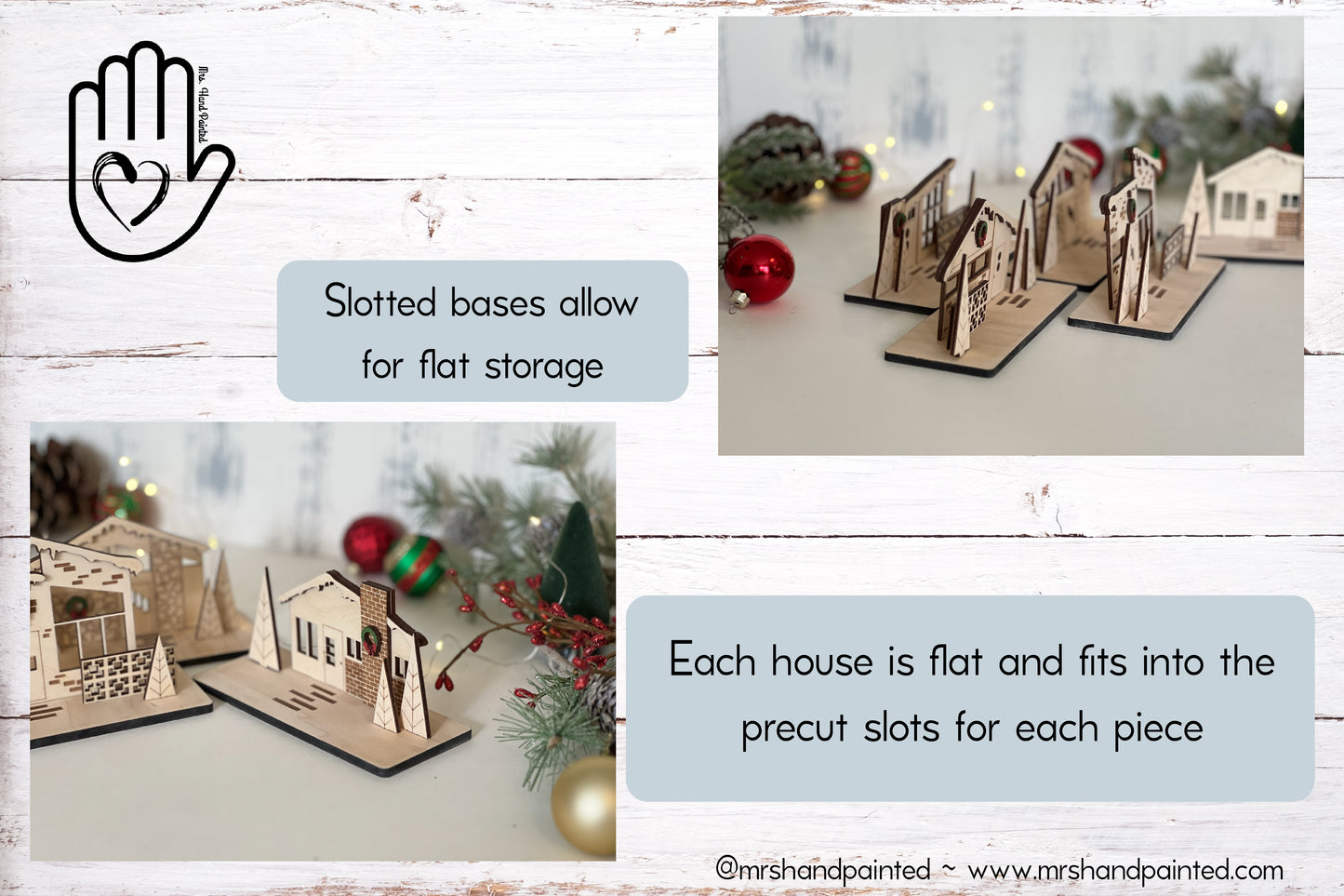 Laser Cut File - Retro Putz Houses Christmas Village - Digital Download SVG, DXF, AI files - Mid Century Modern Style Decor