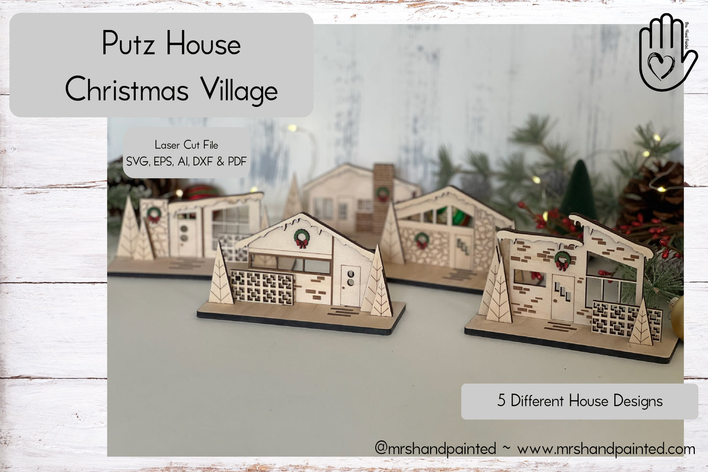 Laser Cut File - Retro Putz Houses Christmas Village - Digital Download SVG, DXF, AI files - Mid Century Modern Style Decor