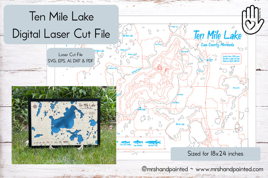 Ten Mile Lake - Cass County Minnesota- Laser Engraved Map File