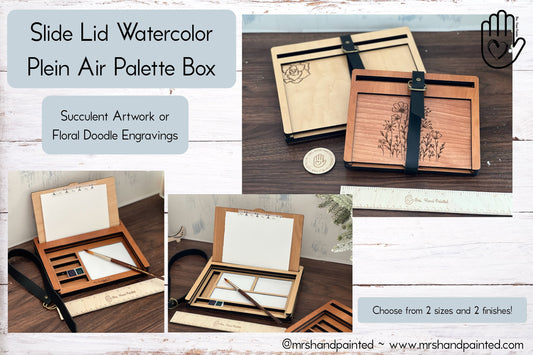 Mini Hexagon Wood Watercolor Palette - Custom Engraved with Hand Drawn Bee and Floral Design