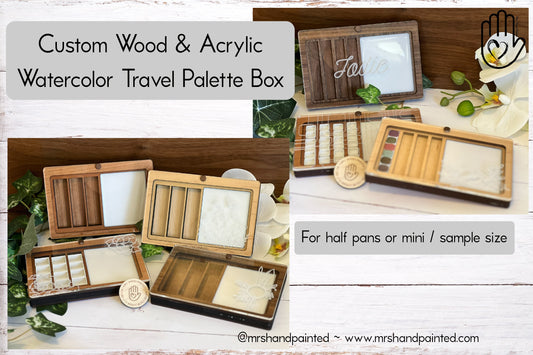 Custom Engraved Wood and Acrylic Watercolor Travel Palette Box