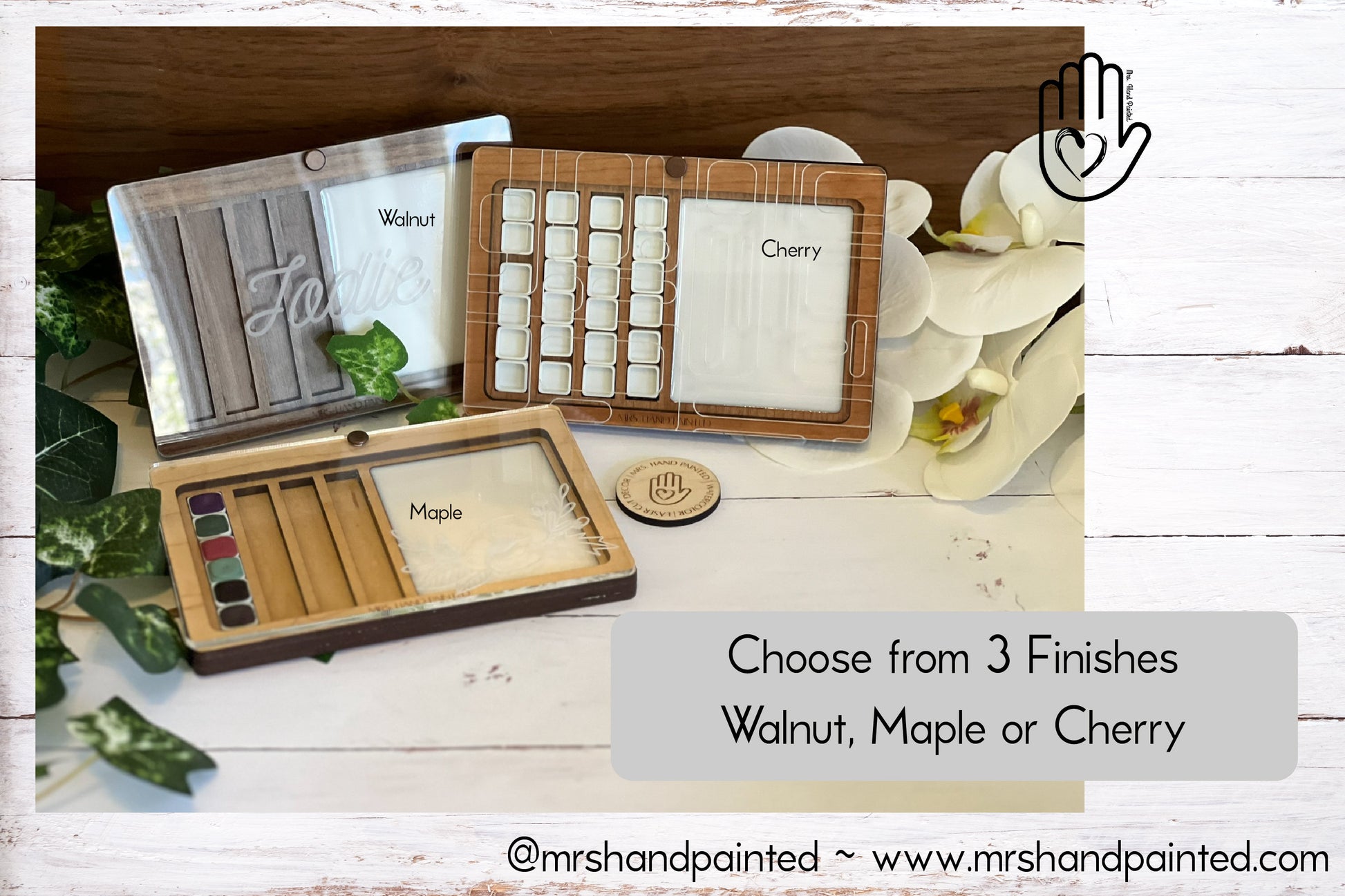 Custom Engraved Wood and Acrylic Watercolor Travel Palette Box