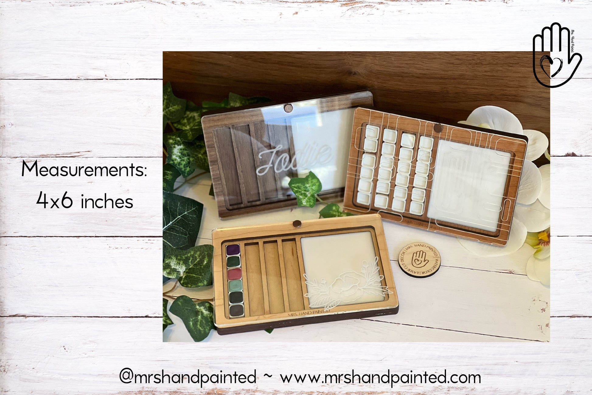 Custom Engraved Wood and Acrylic Watercolor Travel Palette Box