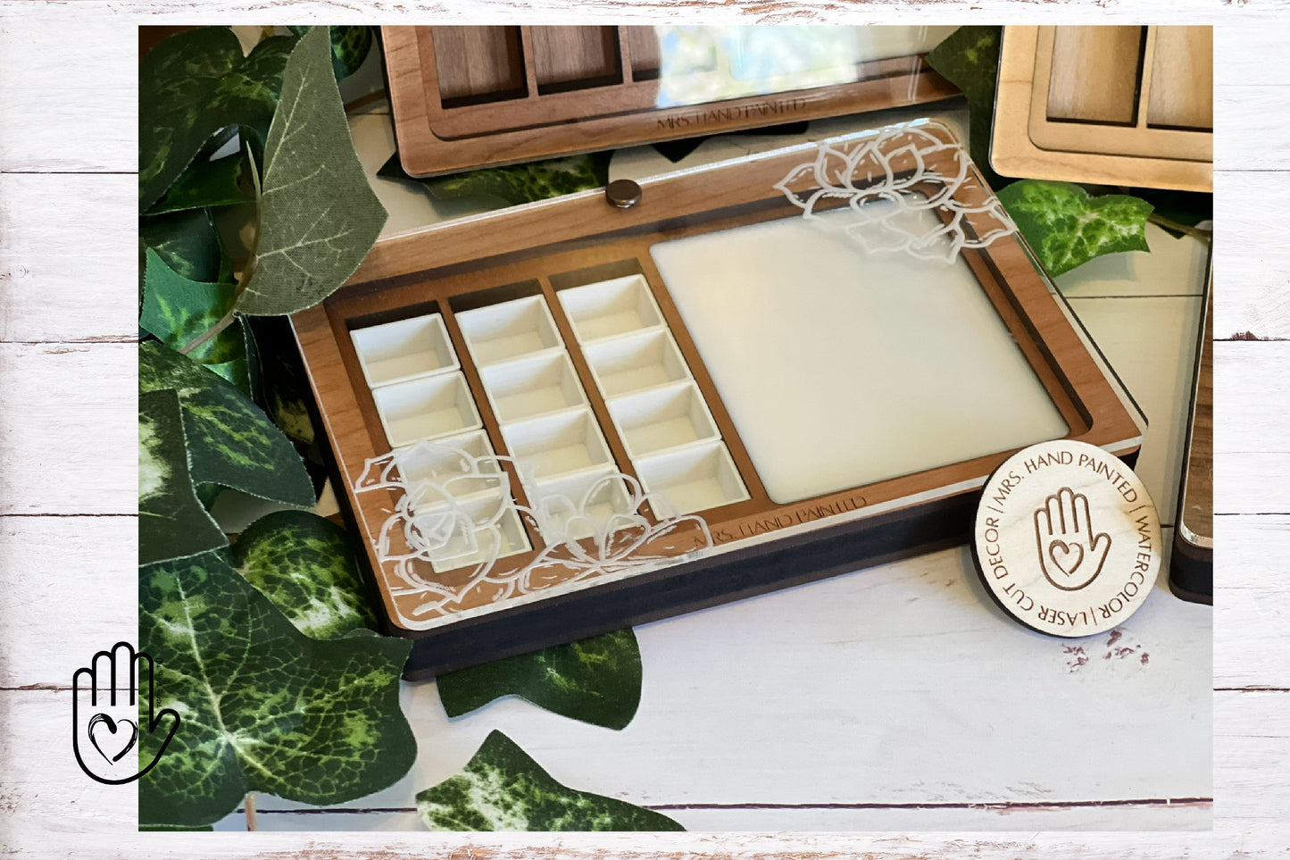 Custom Engraved Wood and Acrylic Watercolor Travel Palette Box
