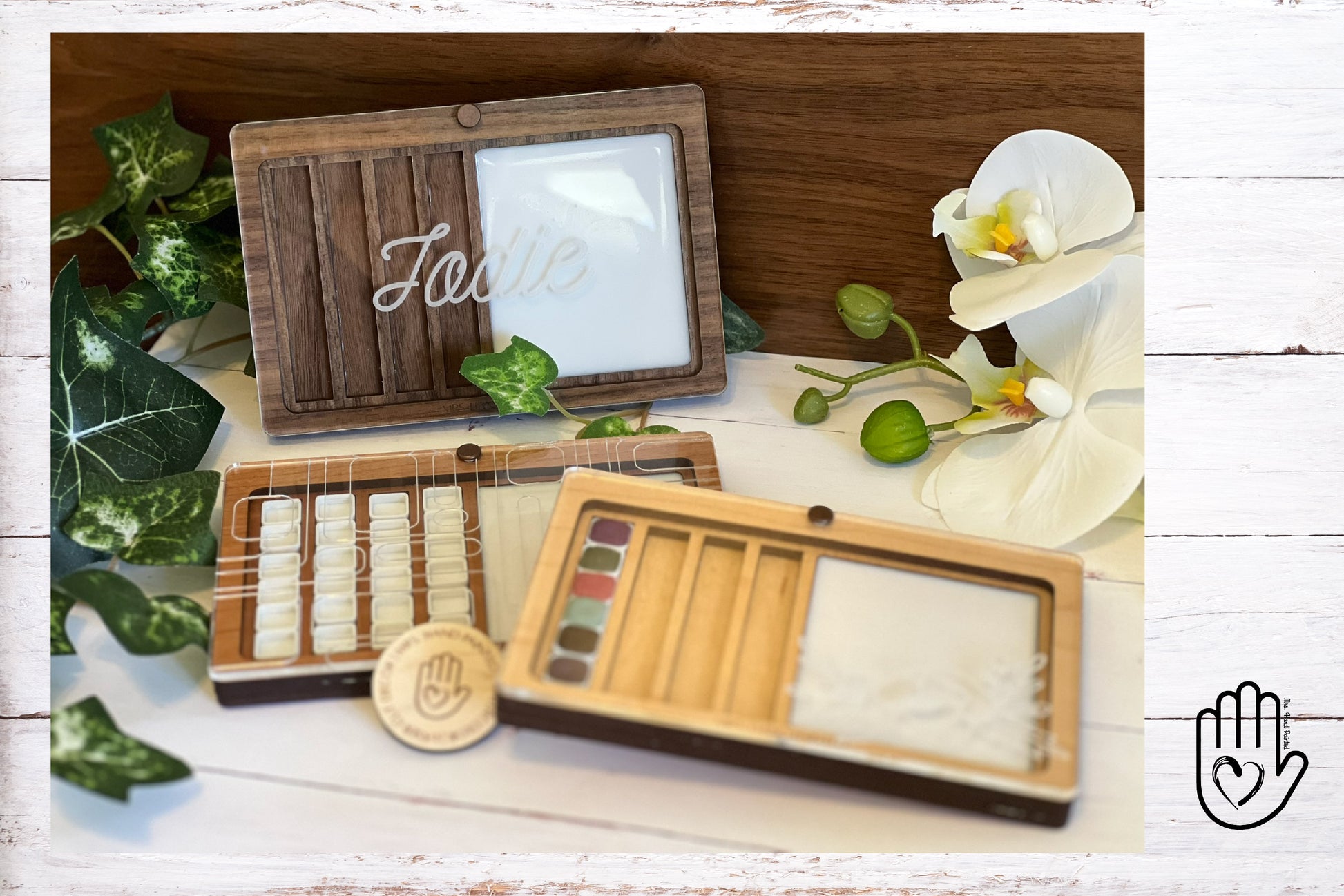 Custom Engraved Wood and Acrylic Watercolor Travel Palette Box