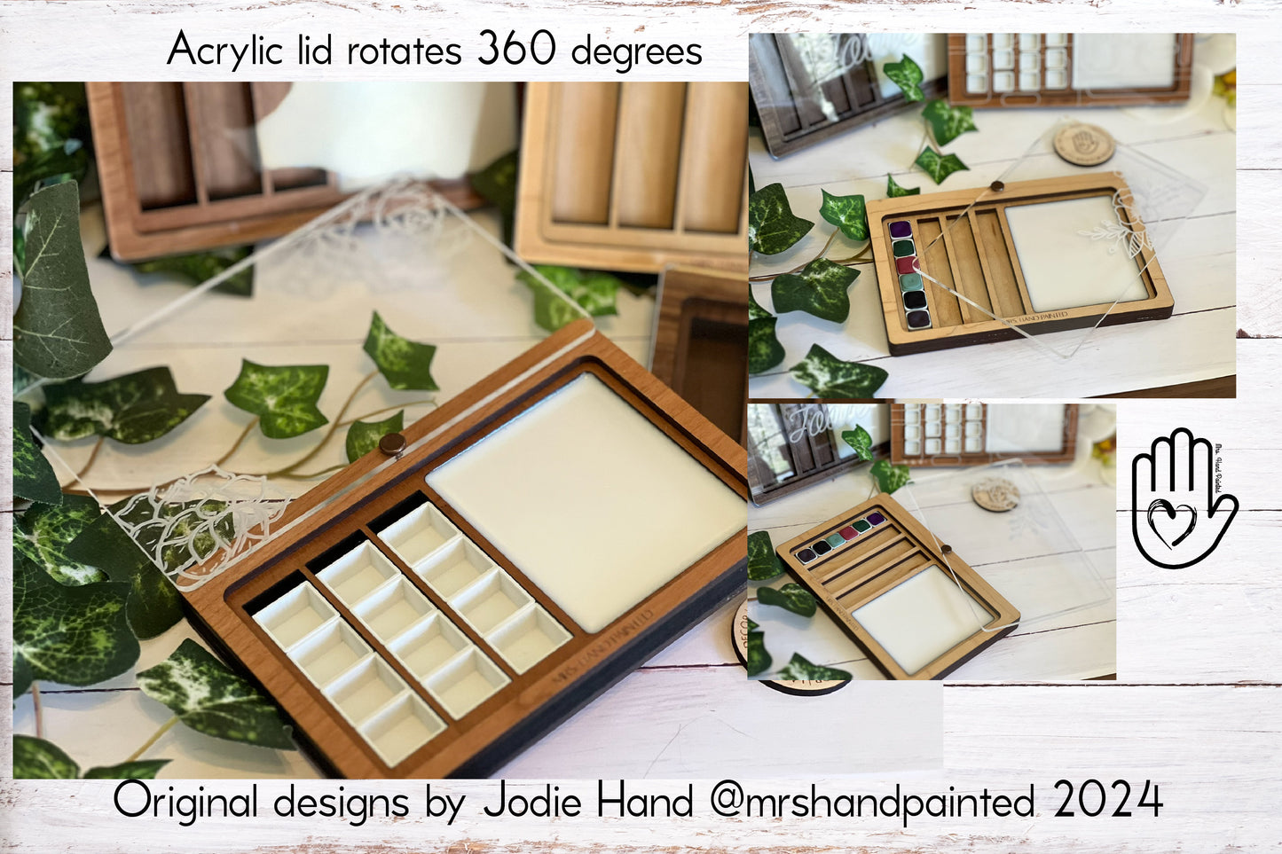 Custom Engraved Wood and Acrylic Watercolor Travel Palette Box