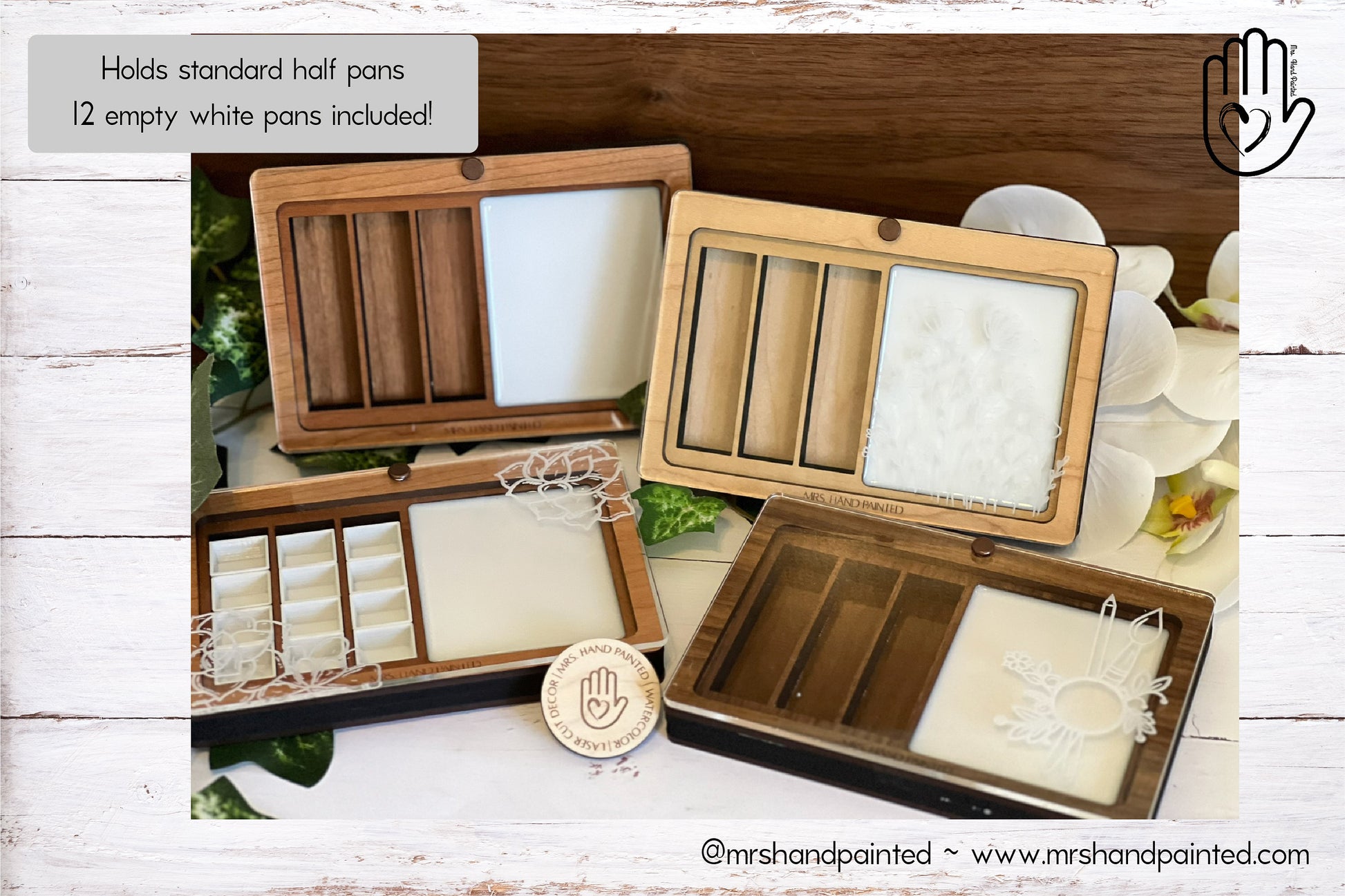 Custom Engraved Wood and Acrylic Watercolor Travel Palette Box