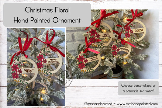 Christmas Floral Hand Painted Wood Ornament