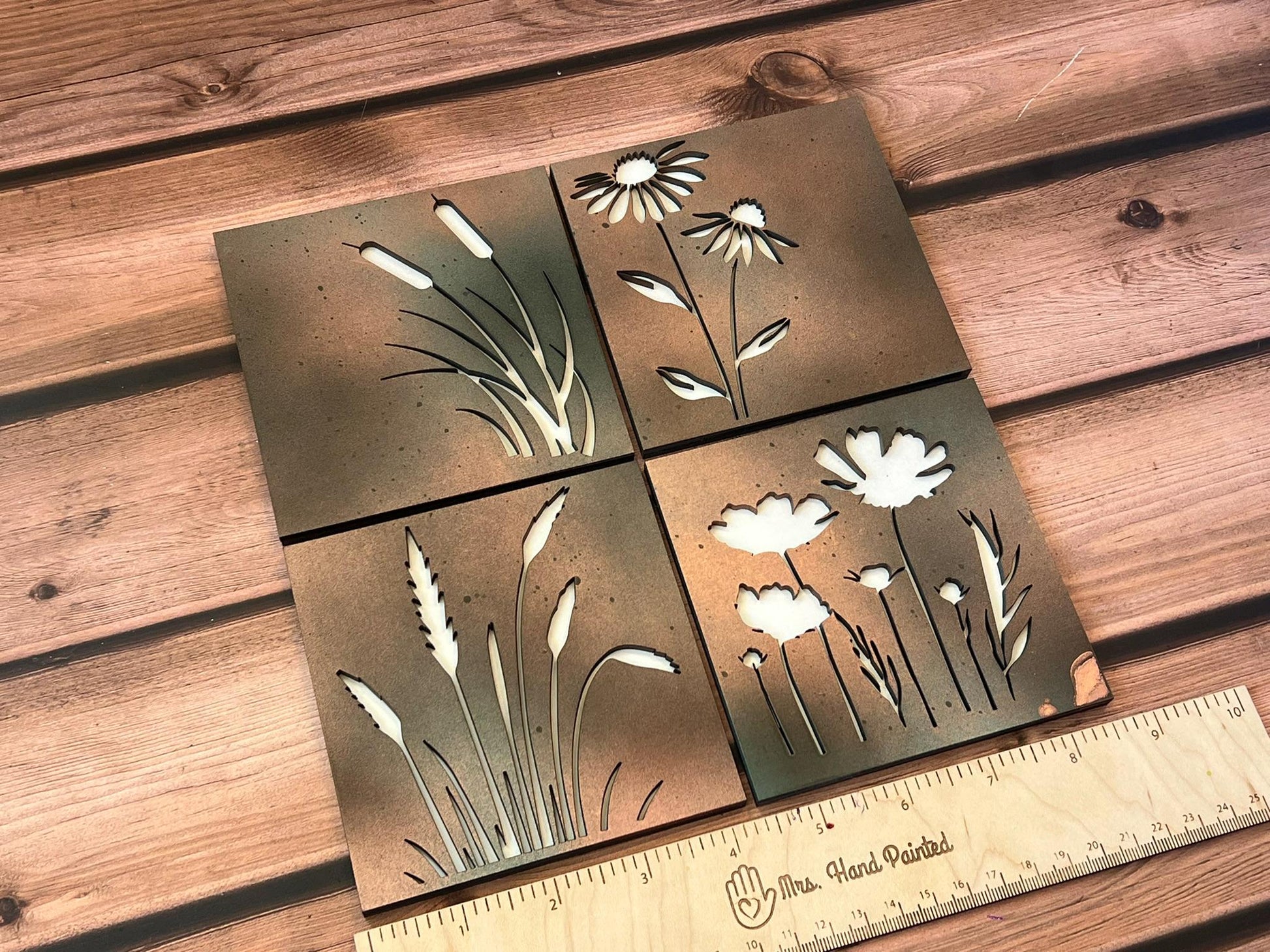 Copper Patina Wildflowers Leaning Ladder Interchangeable Signs