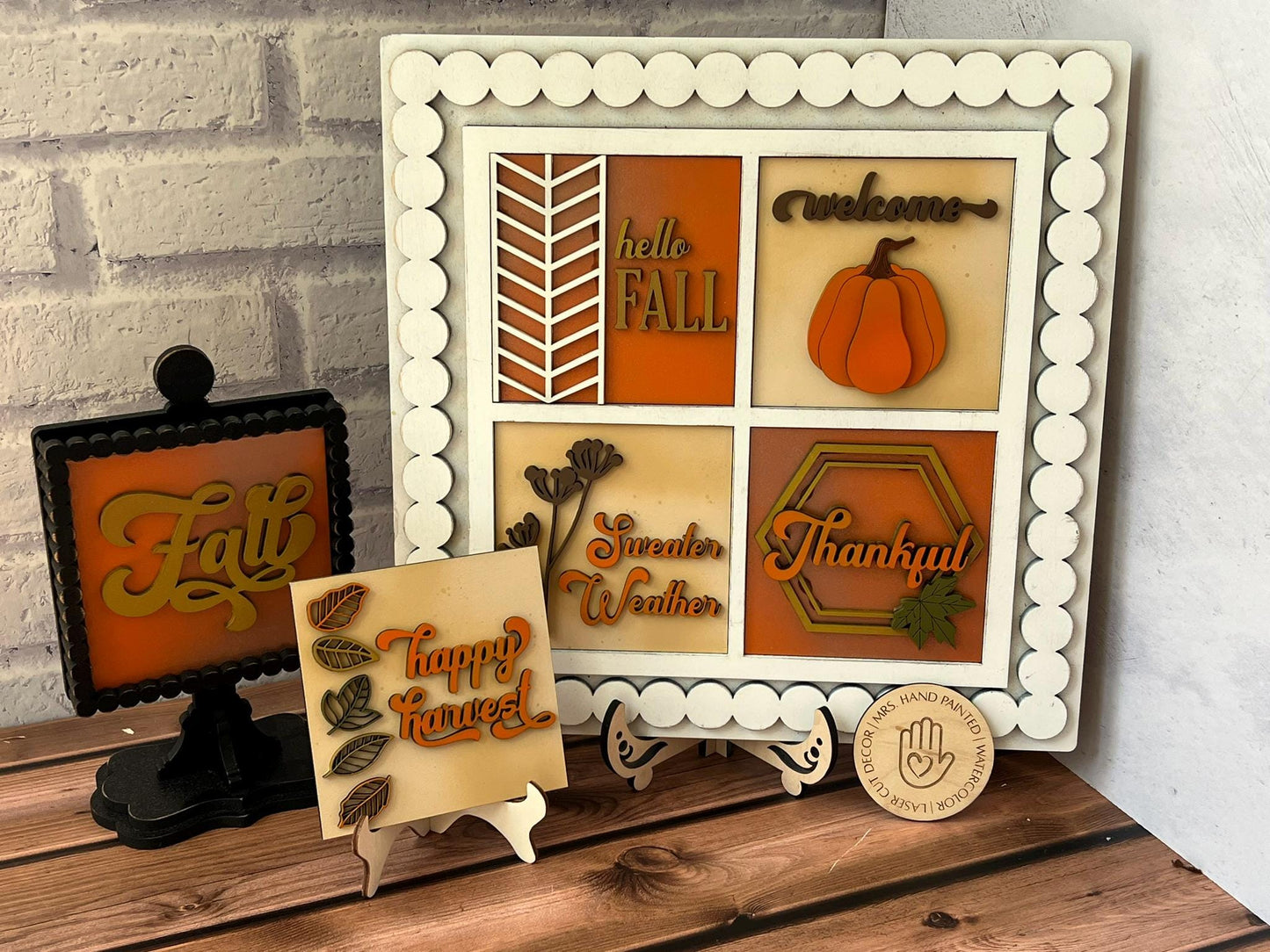 Boho Fall Leaves Leaning Ladder Interchangeable Signs