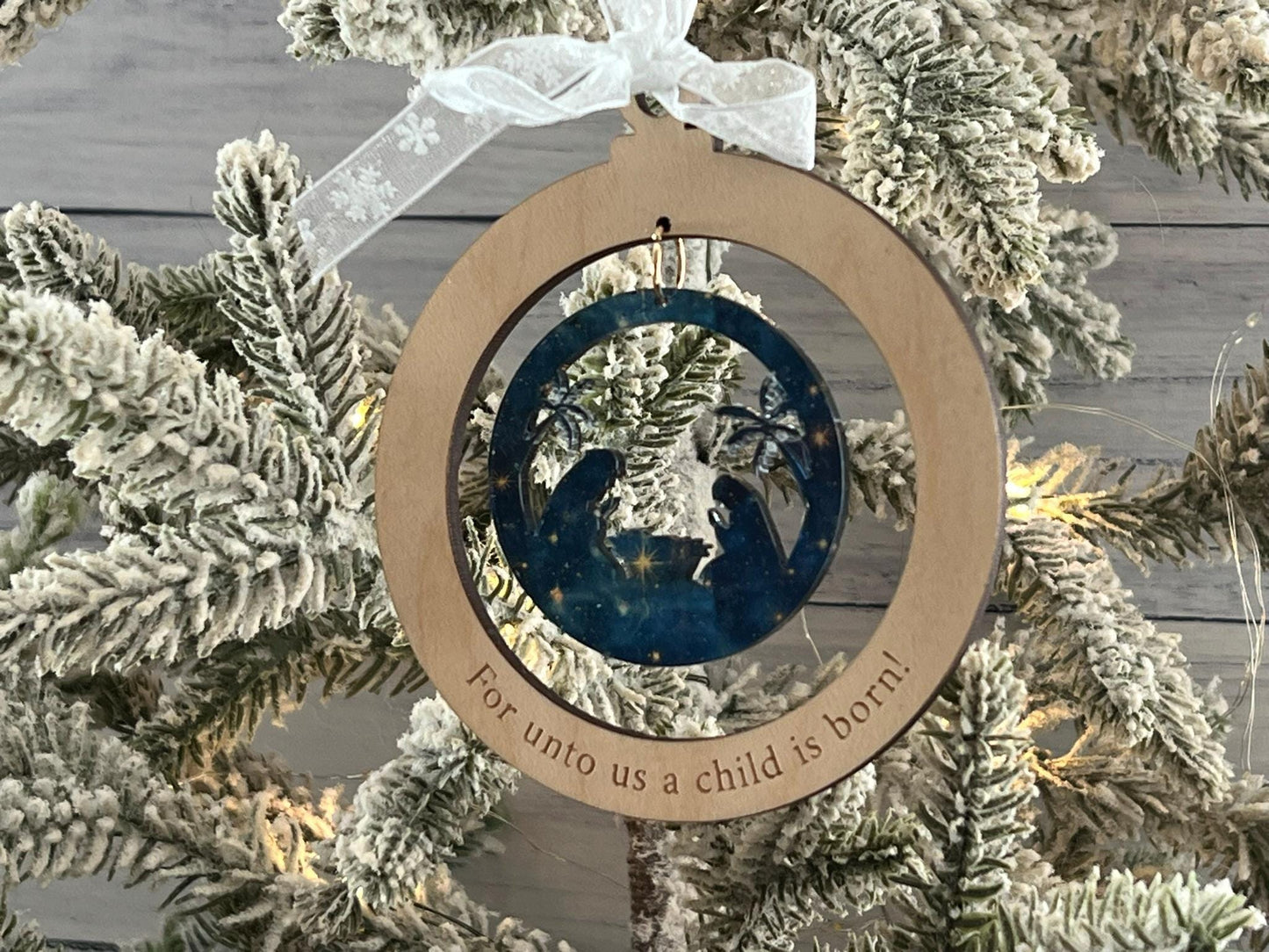 Nativity Scene Acrylic & Wood Christmas Ornament