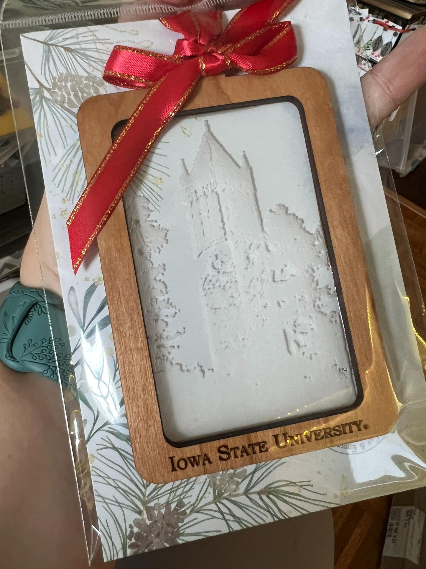 Iowa State Campanile Engraved Acrylic & Wood Ornament