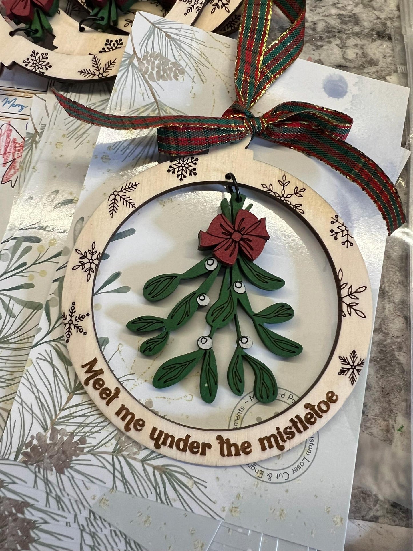 Laser Cut Wood Mistletoe Ornament