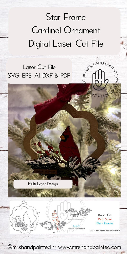 Digital Cut File - Star Frame Cardinal Ornament